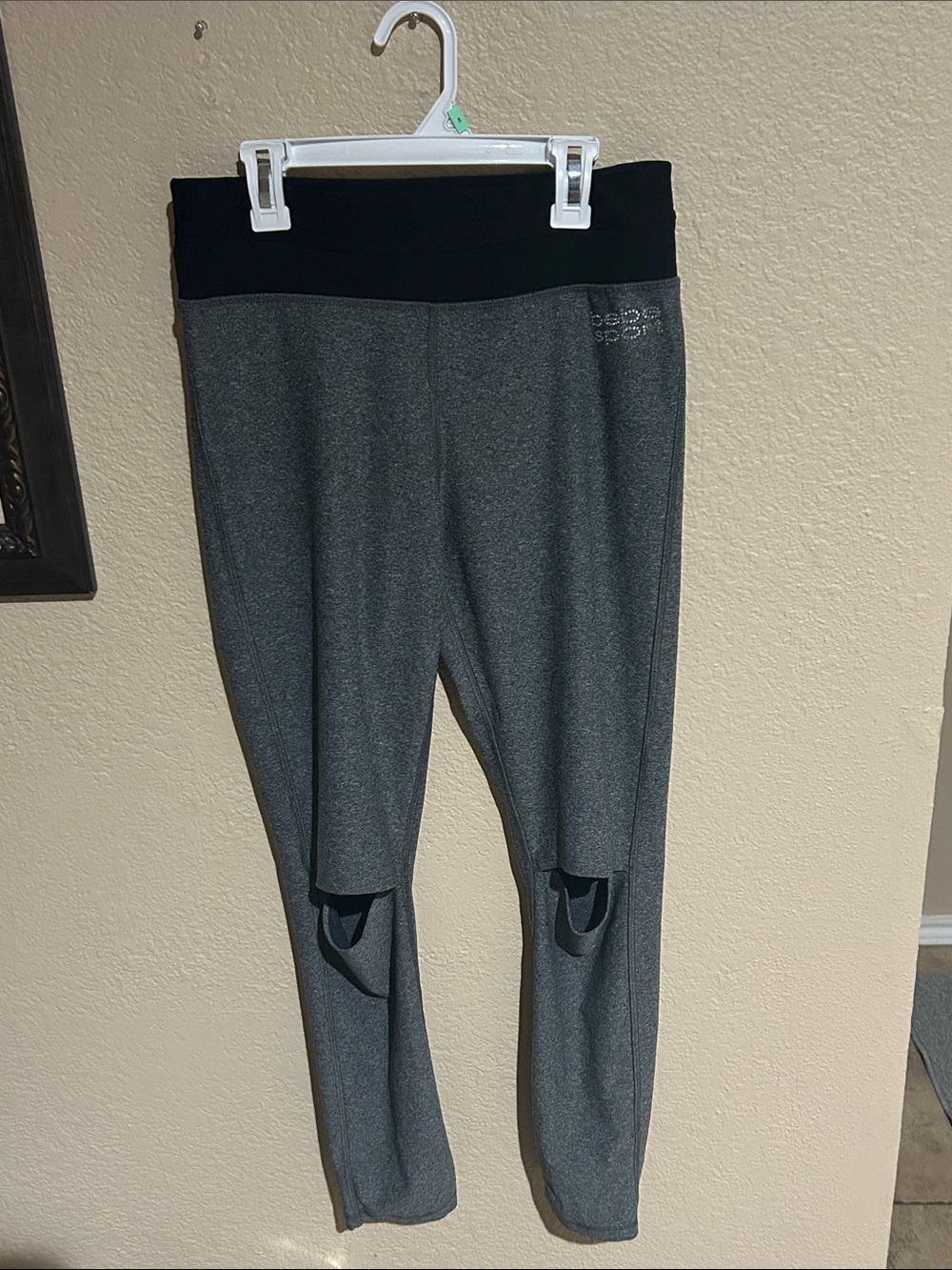 Bebe Sport Gray & Black Cutout Leggings Size M Athletic Yoga Pants